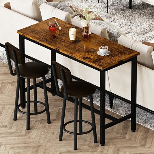 3‑Piece Industrial Pub Table With Upholstered Stools