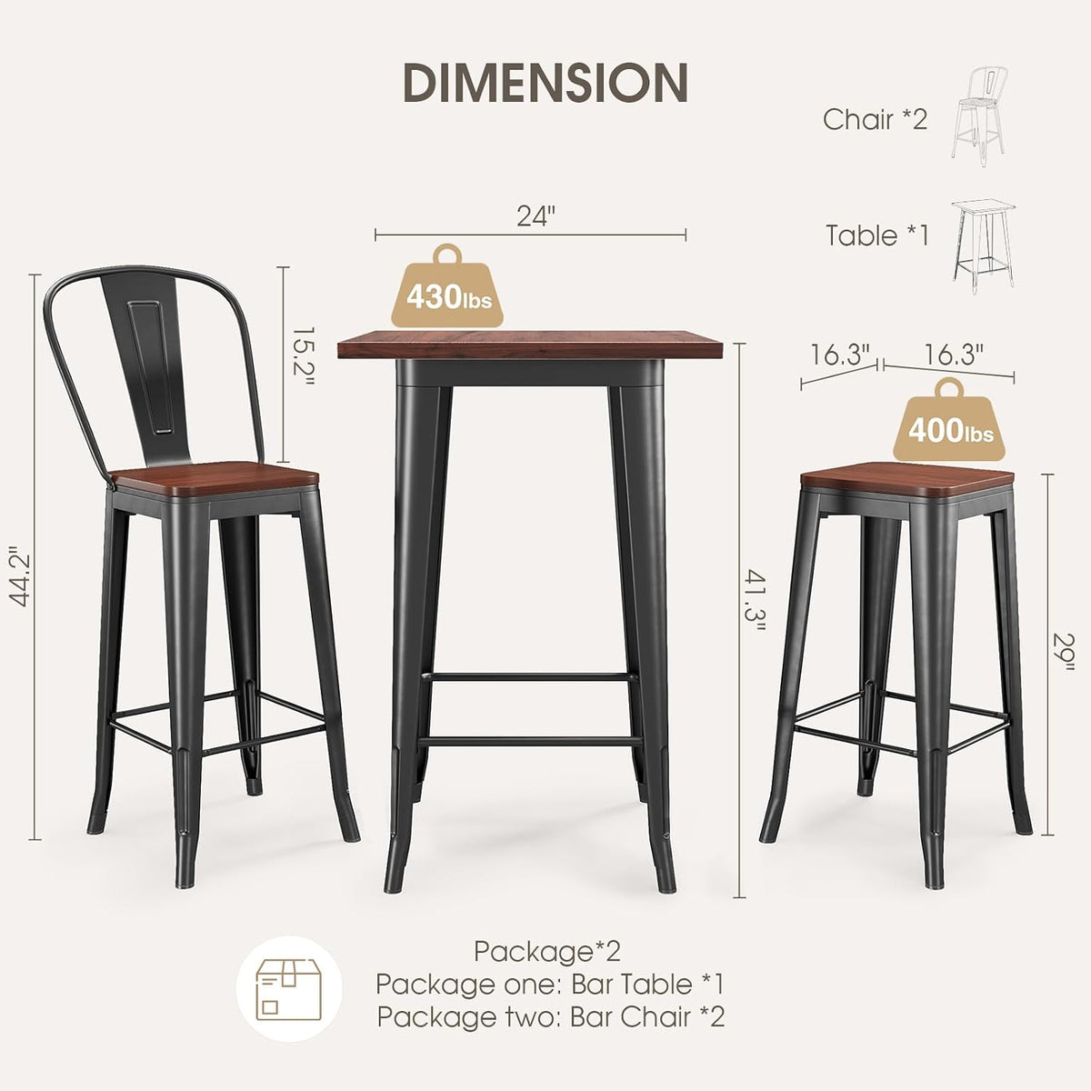 2‑Piece Compact Bistro Table Chair Set