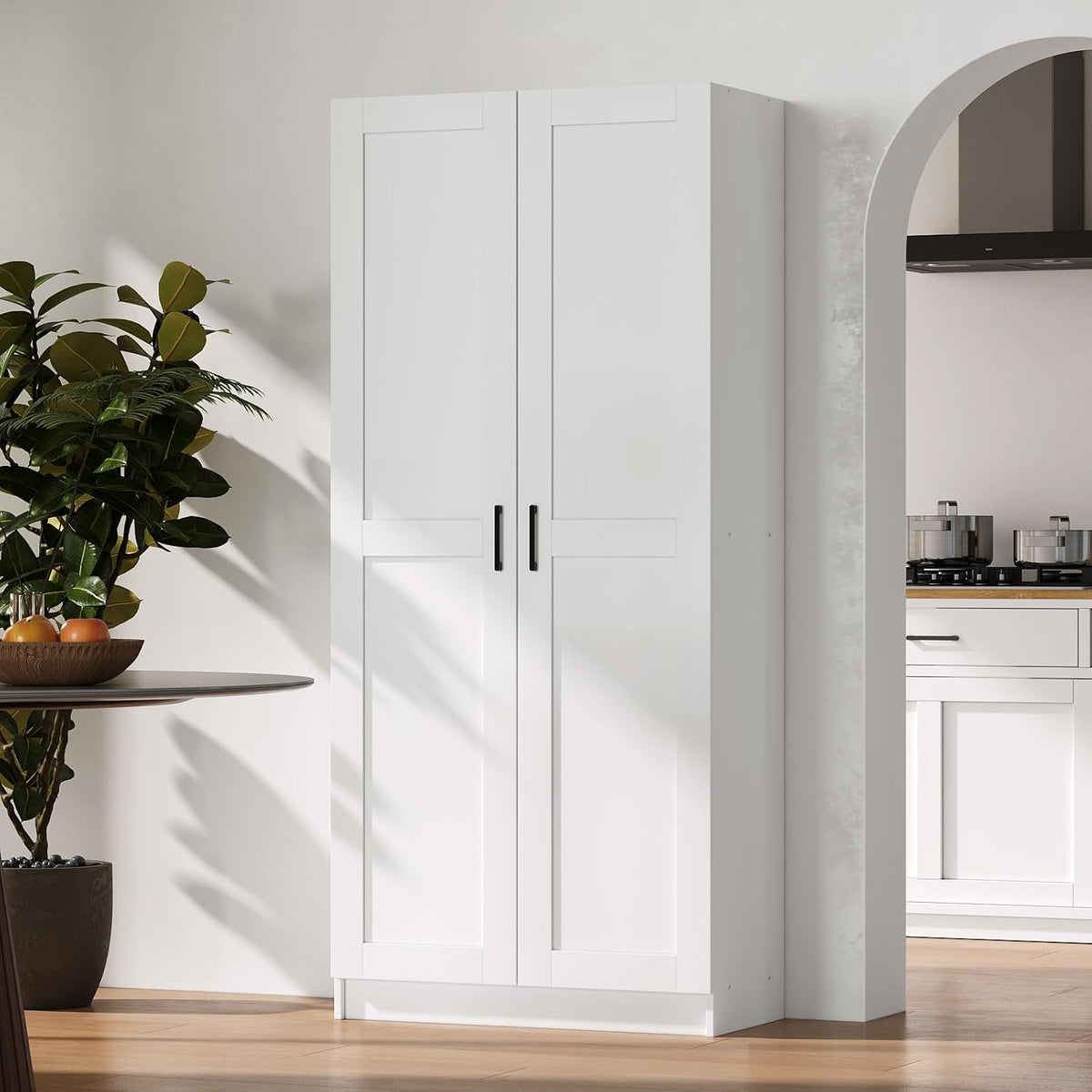Tall Wood Kitchen Pantry Storage Cabinet Organizer