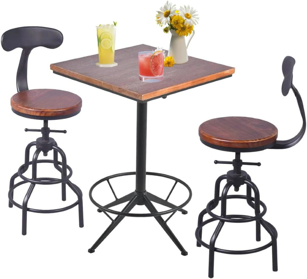 3‑Piece Industrial Square Pub Table Stool Set