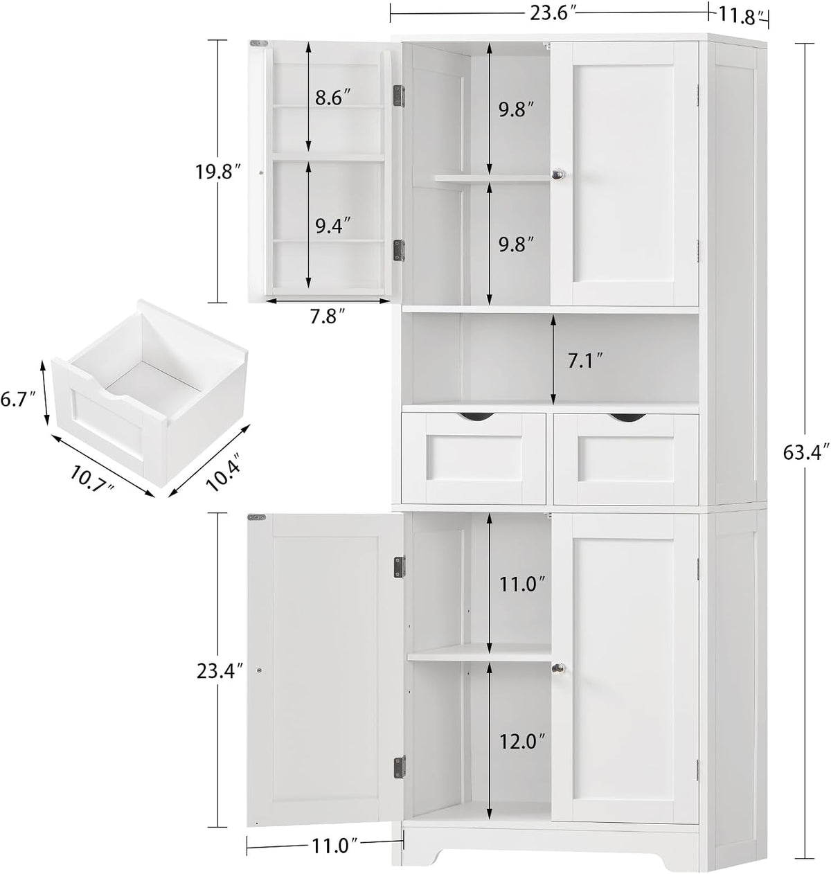 Tall Kitchen Pantry Cabinet With Drawers & Shelves