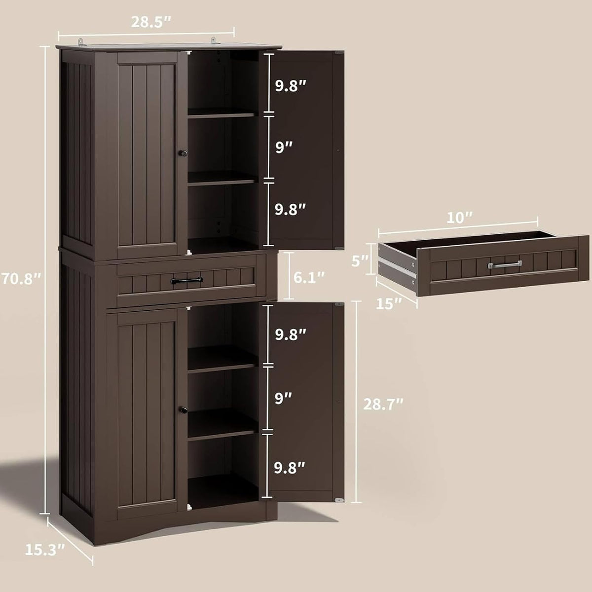 Freestanding Tall Kitchen Pantry Storage Cabinet