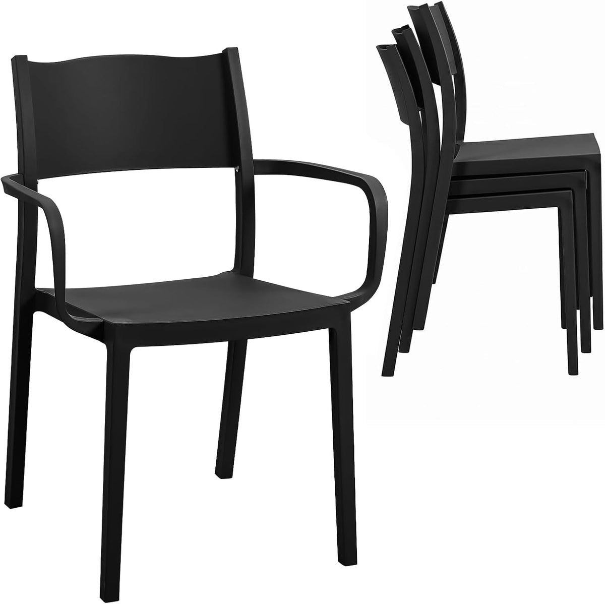 4‑Pack Detachable Armrest Plastic Dining Chairs
