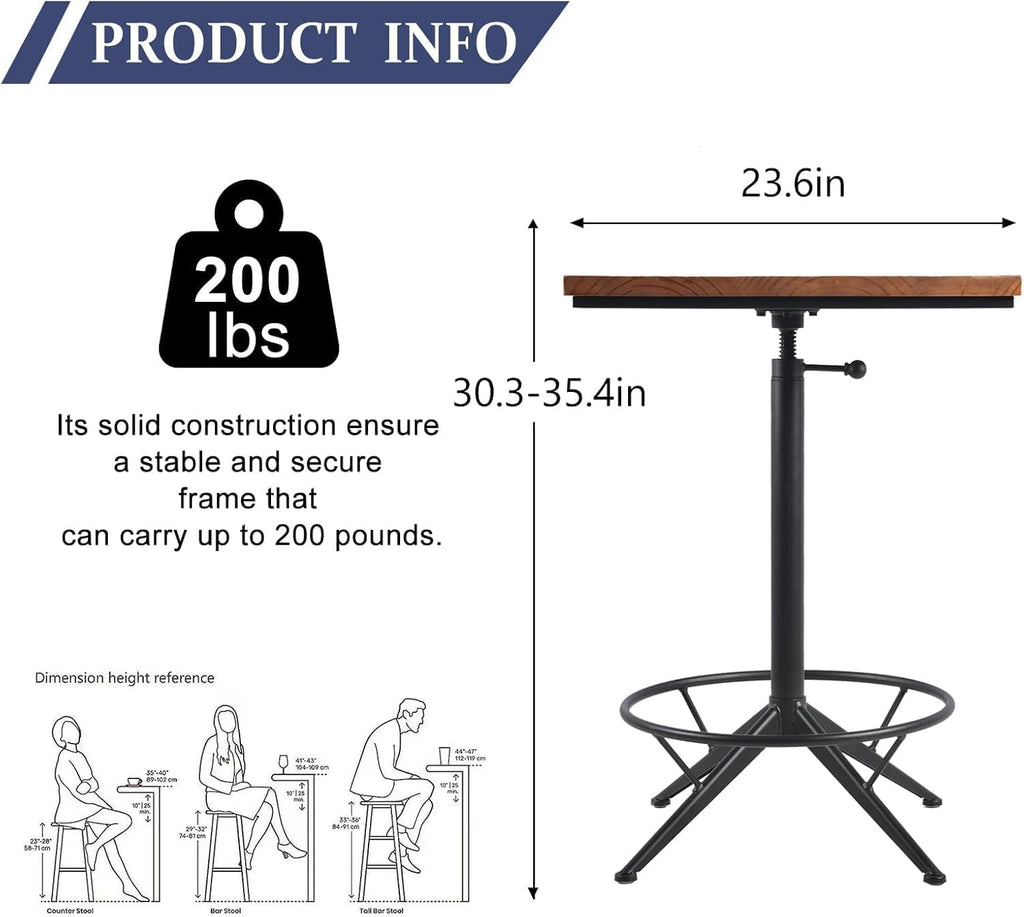 3‑Piece Industrial Square Pub Table Stool Set