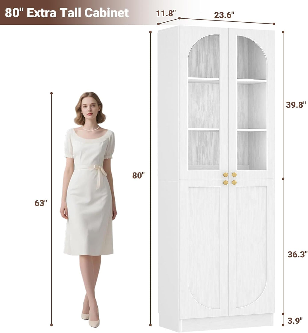 Tall Glass‑Door Kitchen Pantry Storage Cabinet