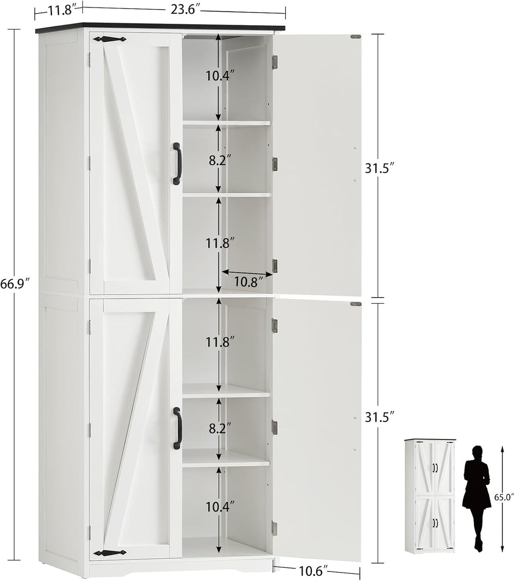 4‑Door Tall Adjustable Kitchen Pantry Cabinet
