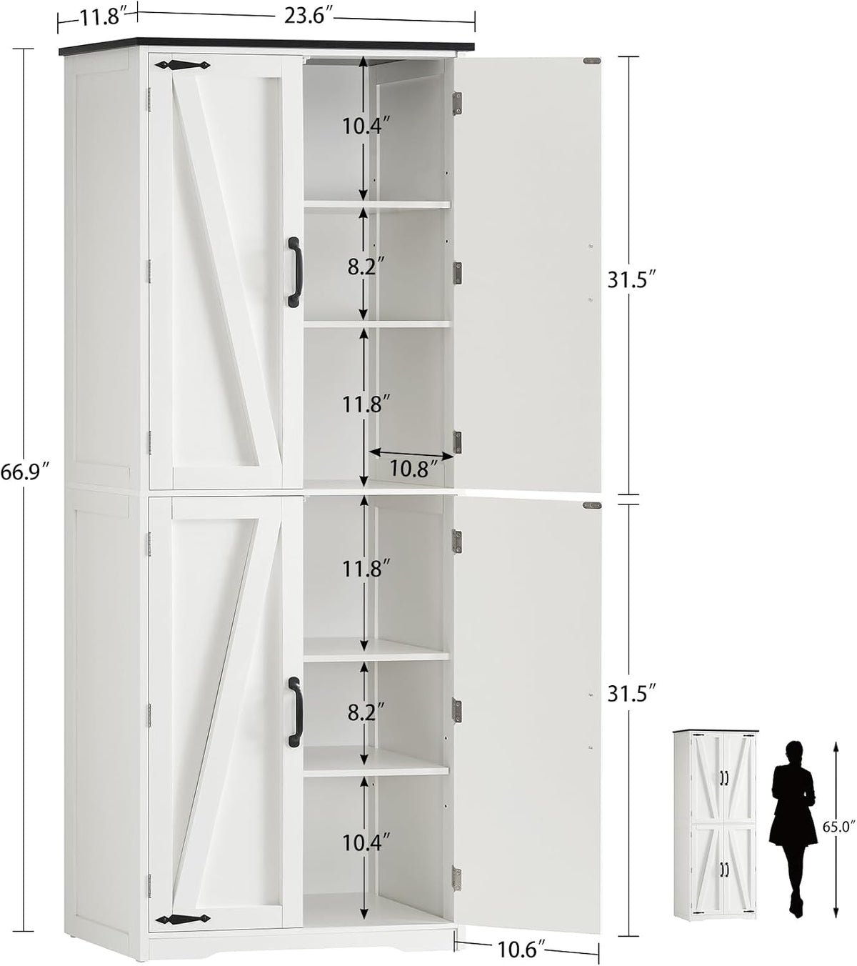4‑Door Tall Adjustable Kitchen Pantry Cabinet