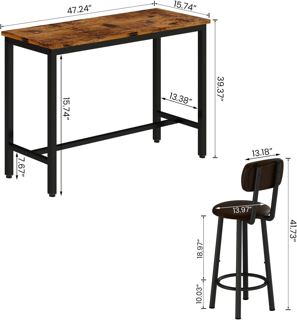 3‑Piece Industrial Pub Table With Upholstered Stools