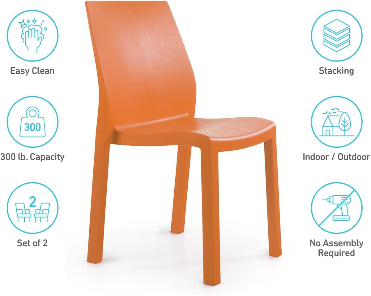 2‑Pack Modern Stackable Resin Patio Dining Chairs
