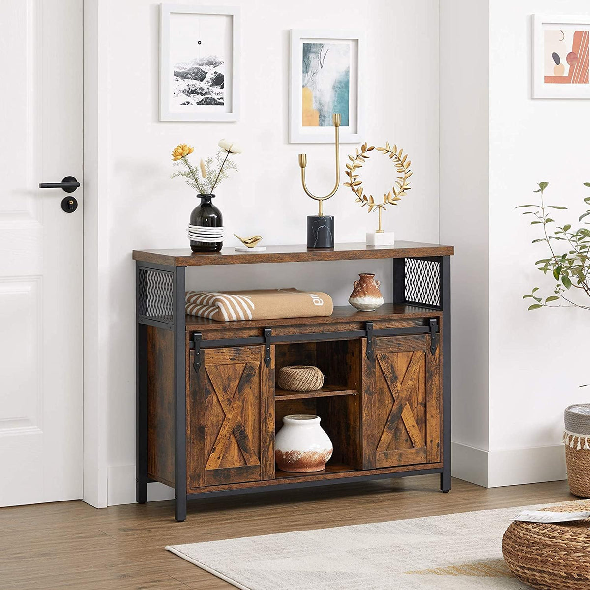 Sliding‑Door Coffee Bar Storage Buffet Cabinet