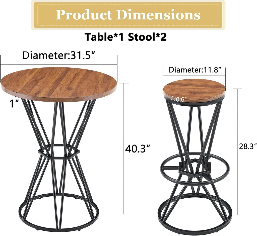 Round Industrial Bar Table With Two Chairs