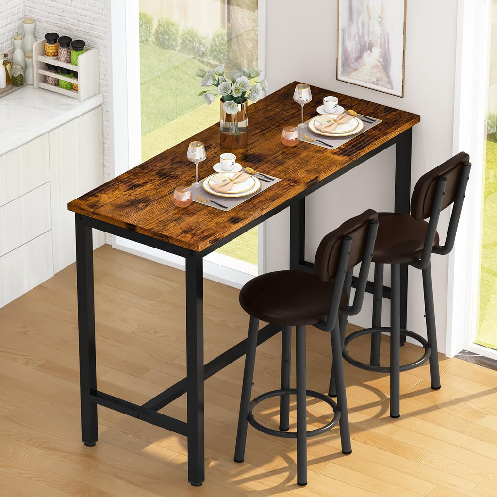 3‑Piece Industrial Pub Table With Upholstered Stools