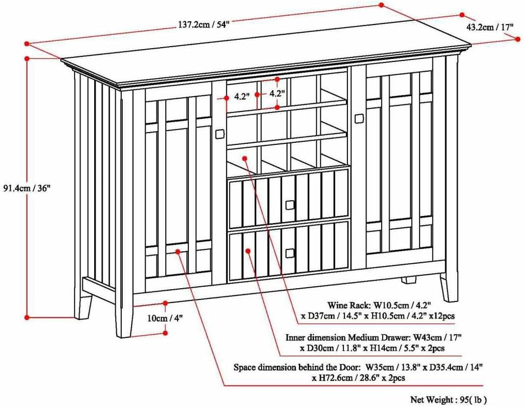 Solid Wood Distressed Wide Storage Buffet Cabinet