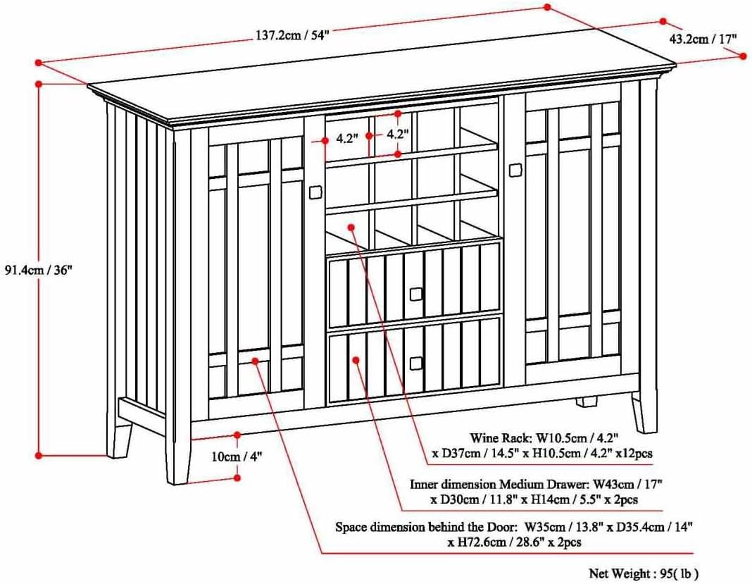 Solid Wood Distressed Wide Storage Buffet Cabinet
