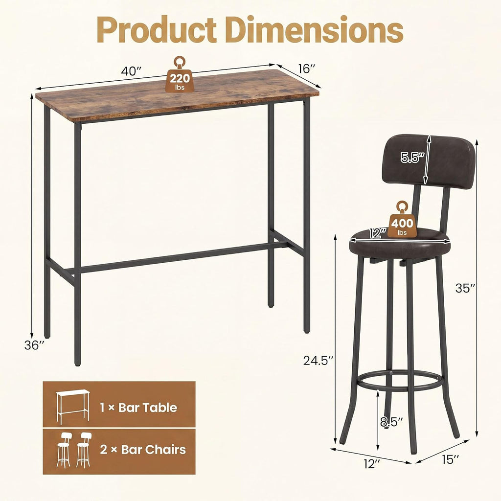 3‑Piece Counter‑Height Bar Dining Set