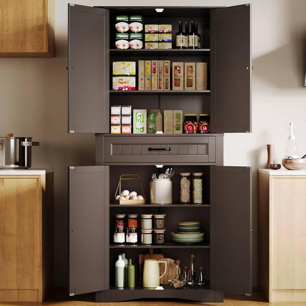 Freestanding Tall Kitchen Pantry Storage Cabinet