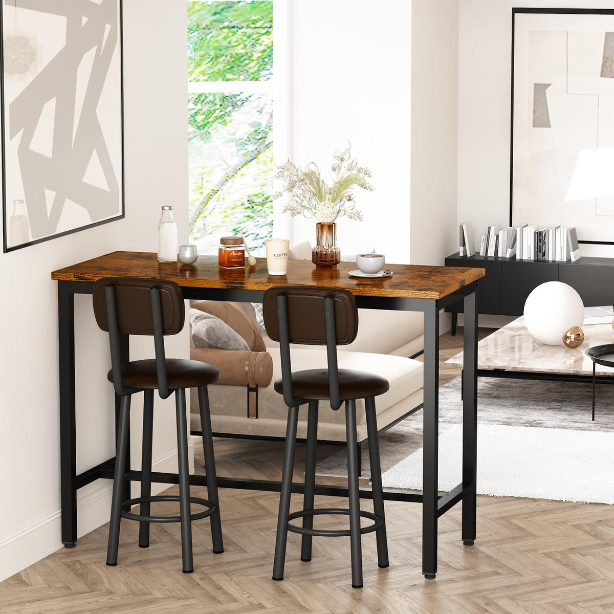 3‑Piece Industrial Pub Table With Upholstered Stools