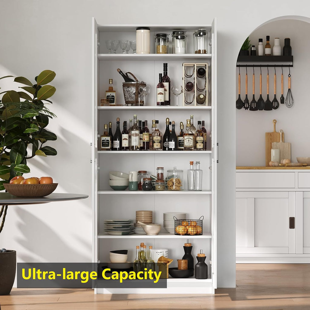 Tall Wood Kitchen Pantry Storage Cabinet Organizer