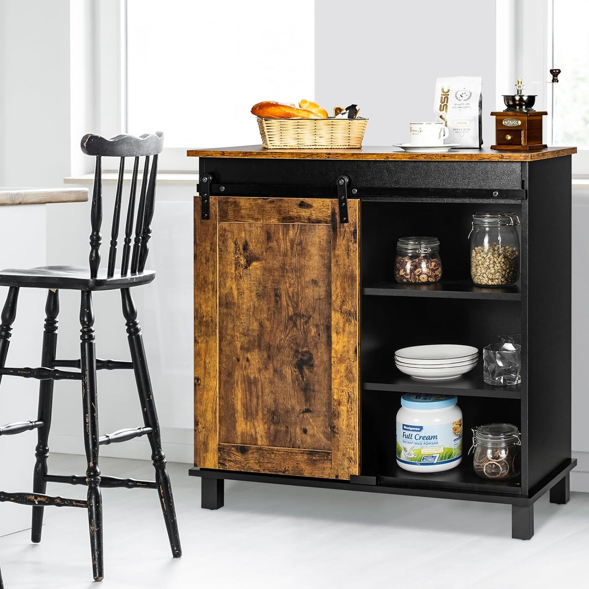 Industrial Sliding‑Door Wine Coffee Storage Cabinet