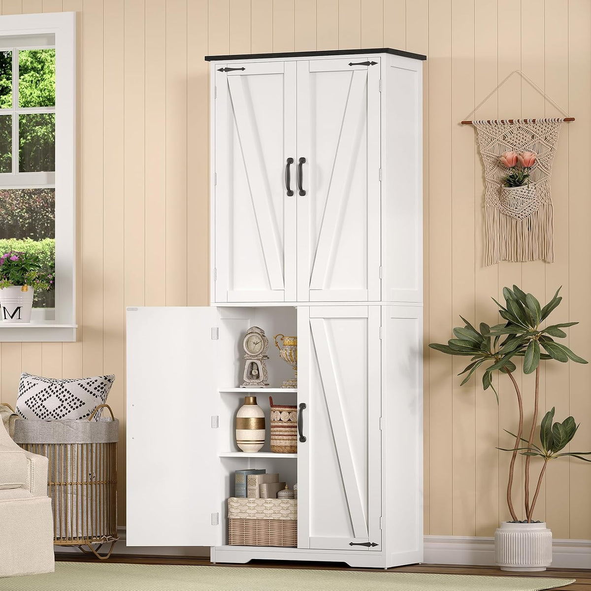 4‑Door Tall Adjustable Kitchen Pantry Cabinet