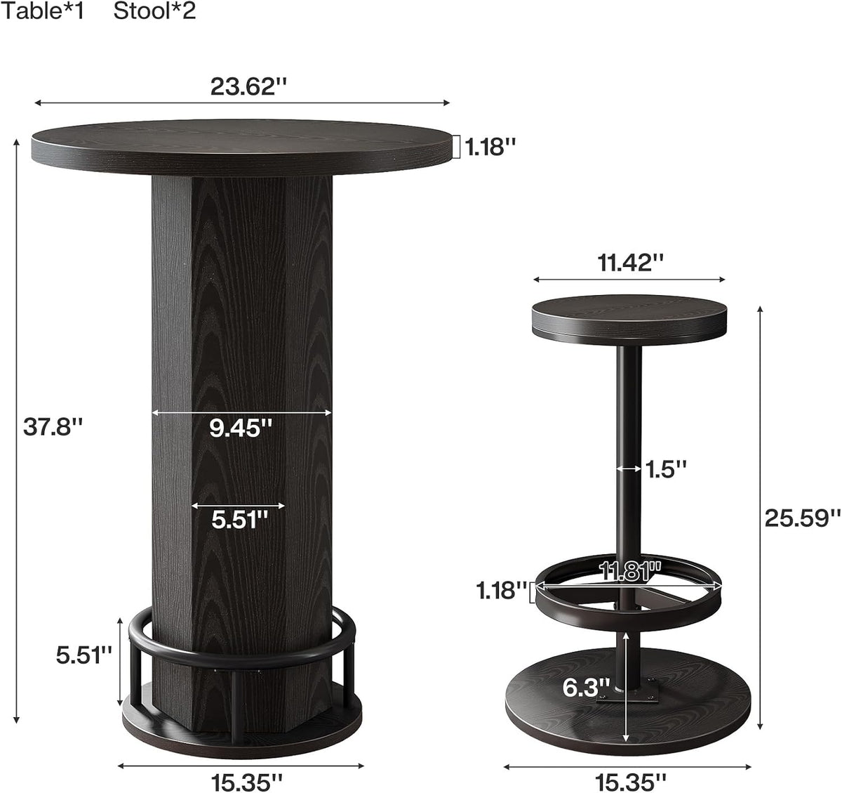 Round Industrial Bistro Table And Two Barstools
