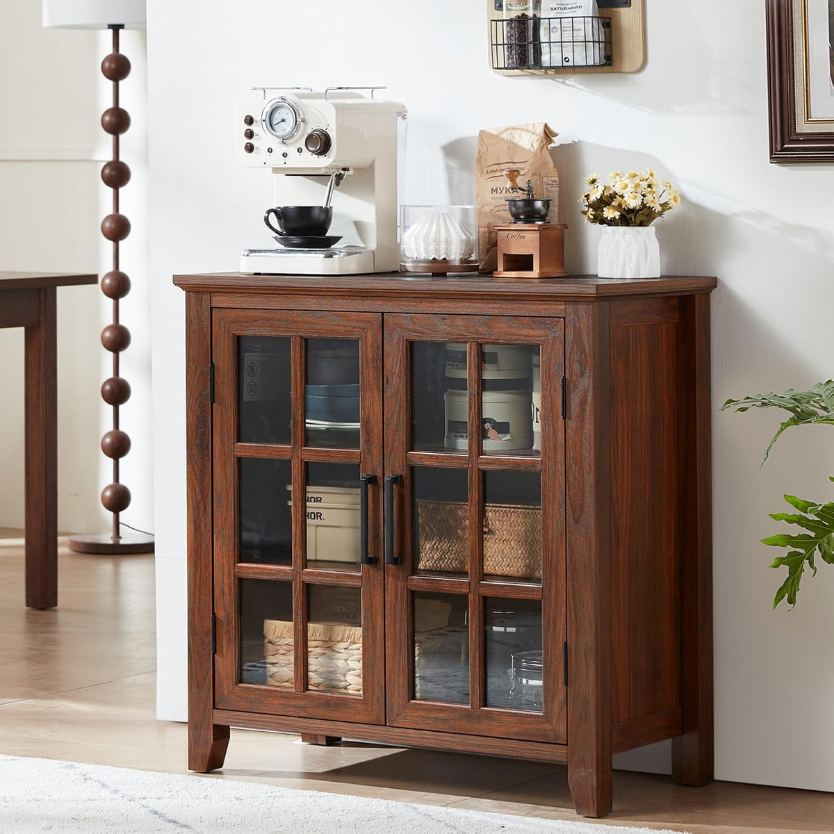 Farmhouse Wood Wine Coffee Storage Sideboard Cabinet