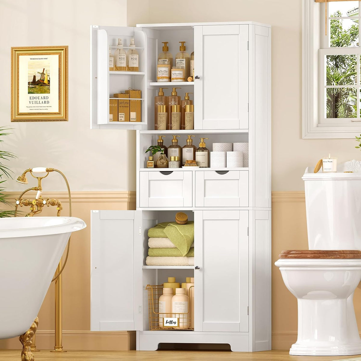 Tall Kitchen Pantry Cabinet With Drawers & Shelves