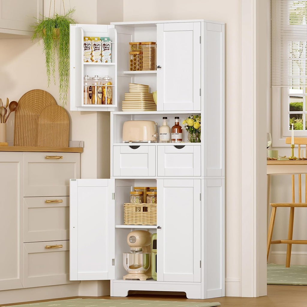 Tall Kitchen Pantry Cabinet With Drawers & Shelves