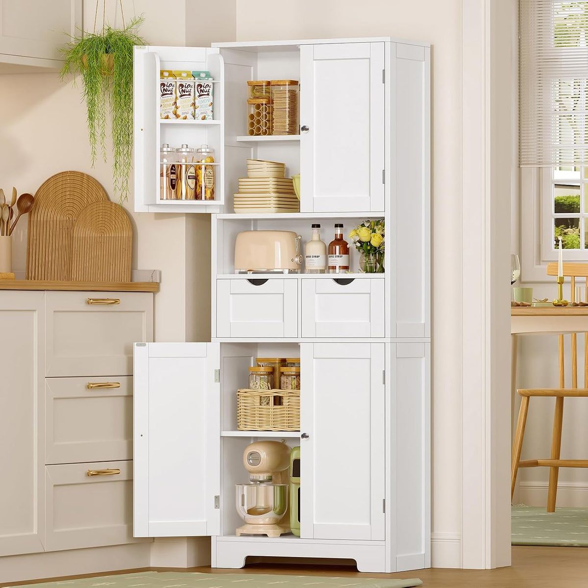 Tall Kitchen Pantry Cabinet With Drawers & Shelves