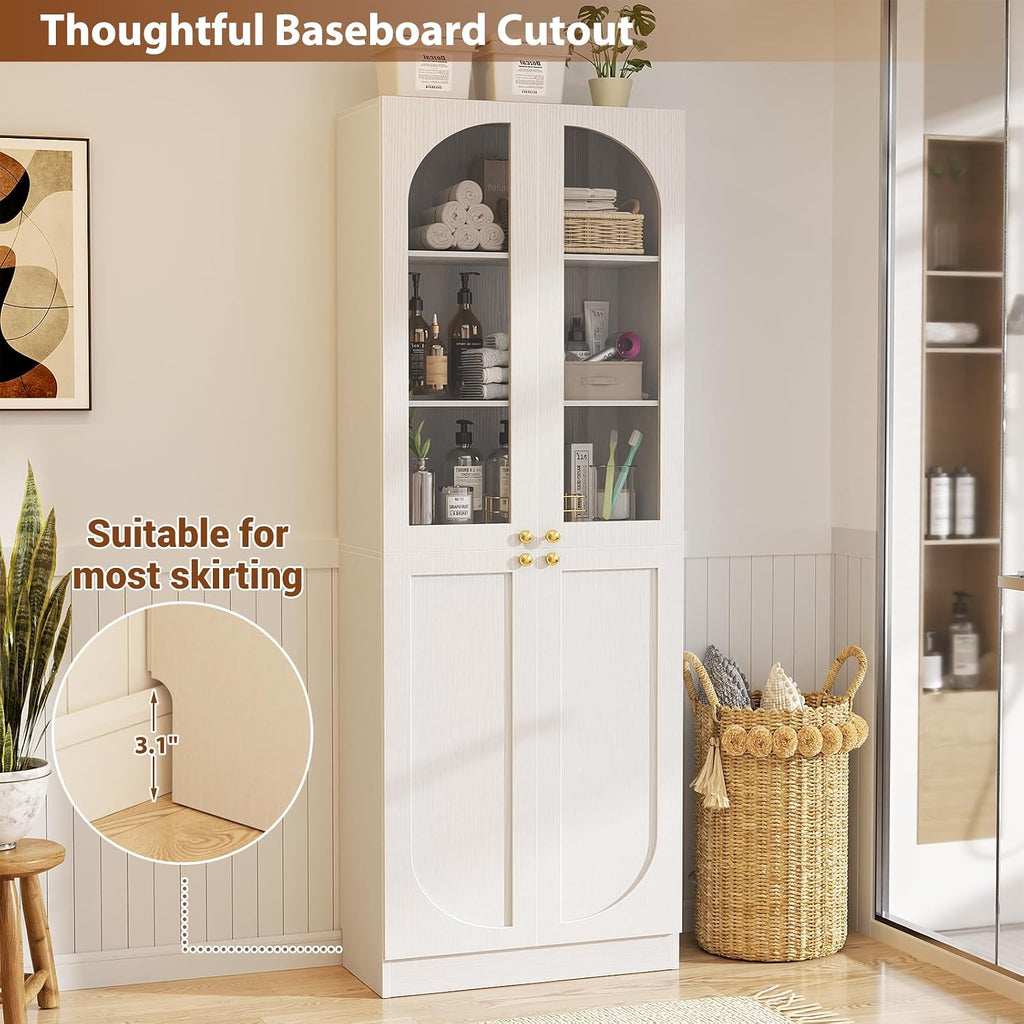 Tall Glass‑Door Kitchen Pantry Storage Cabinet