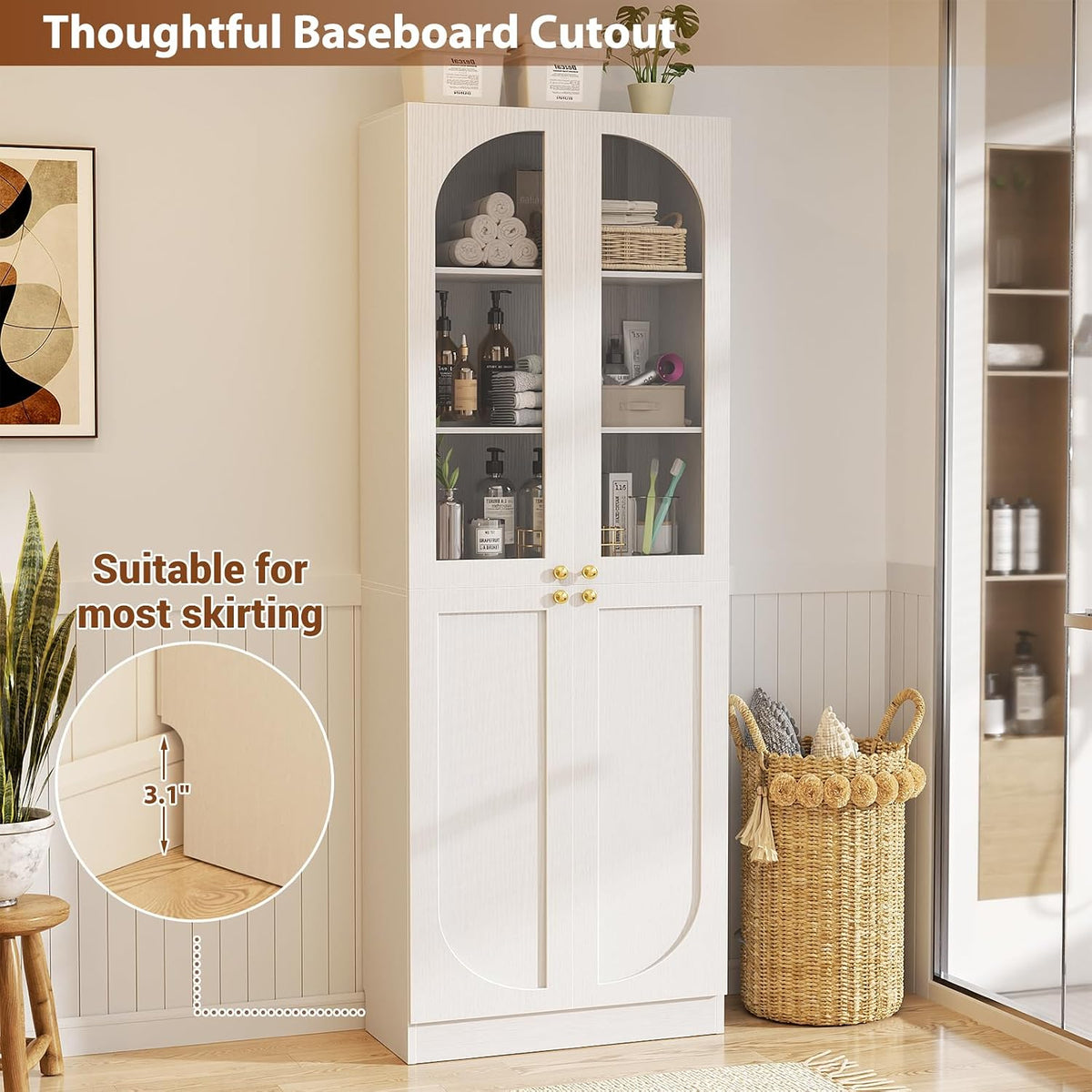 Tall Glass‑Door Kitchen Pantry Storage Cabinet