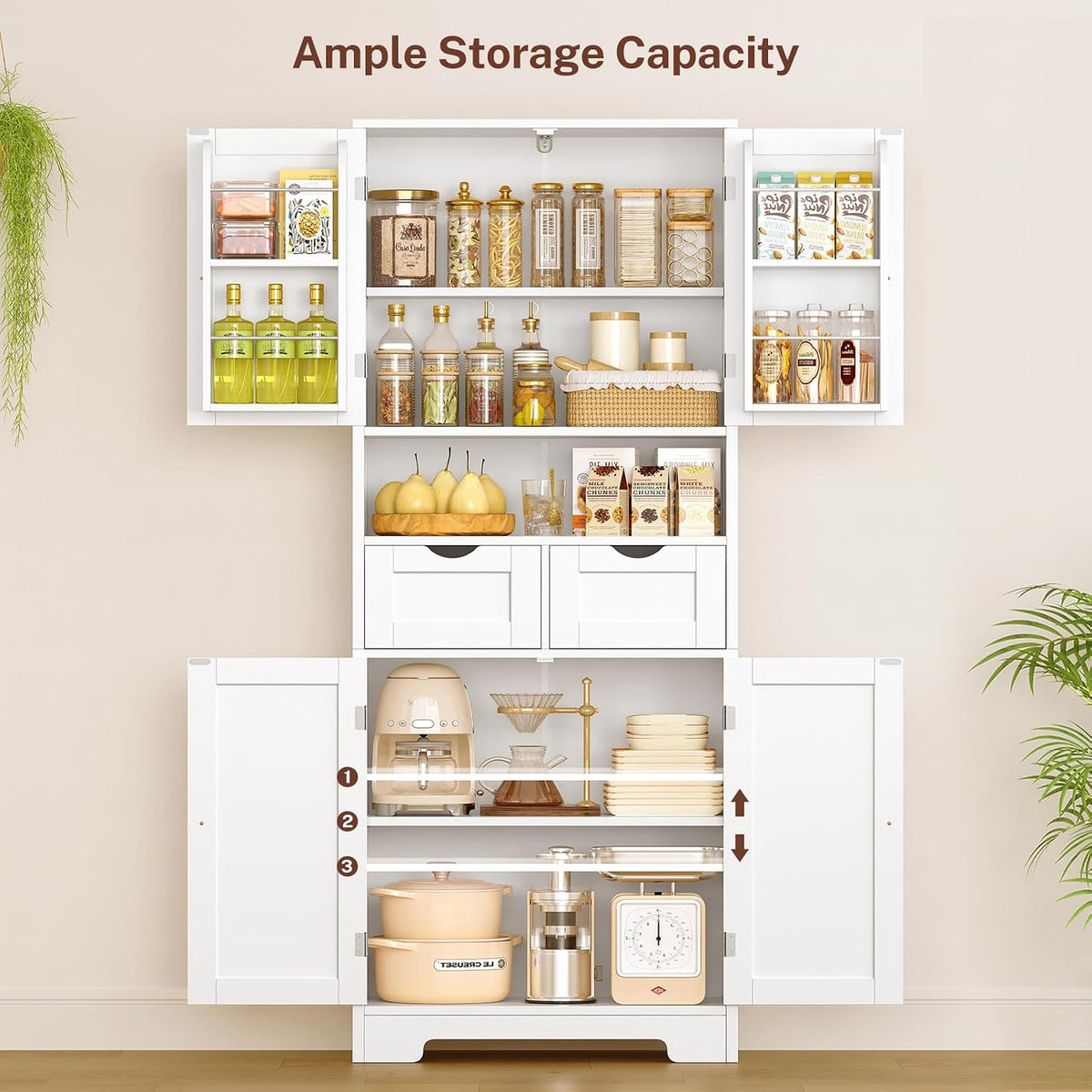 Tall Kitchen Pantry Cabinet With Drawers & Shelves