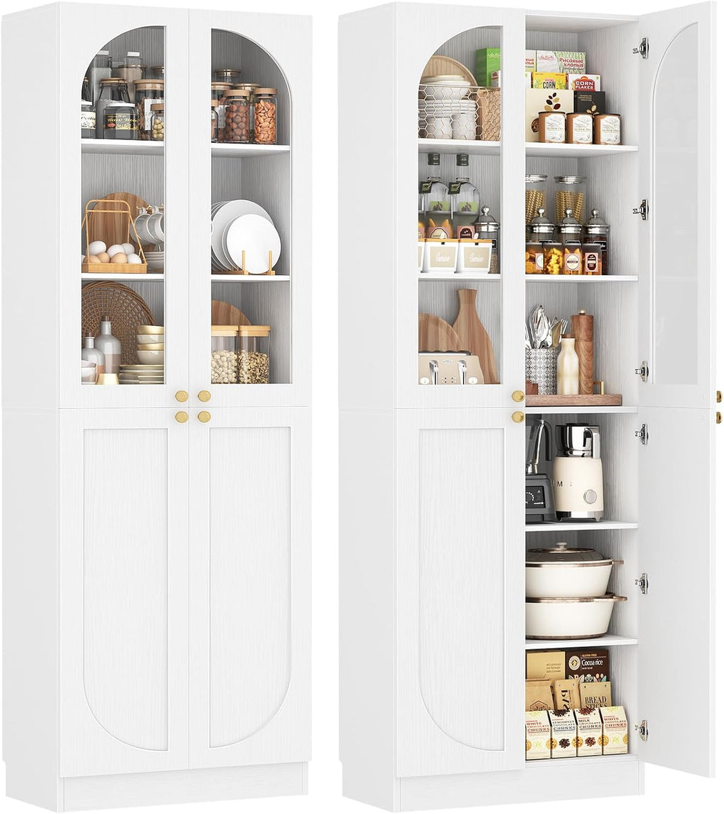Tall Glass‑Door Kitchen Pantry Storage Cabinet