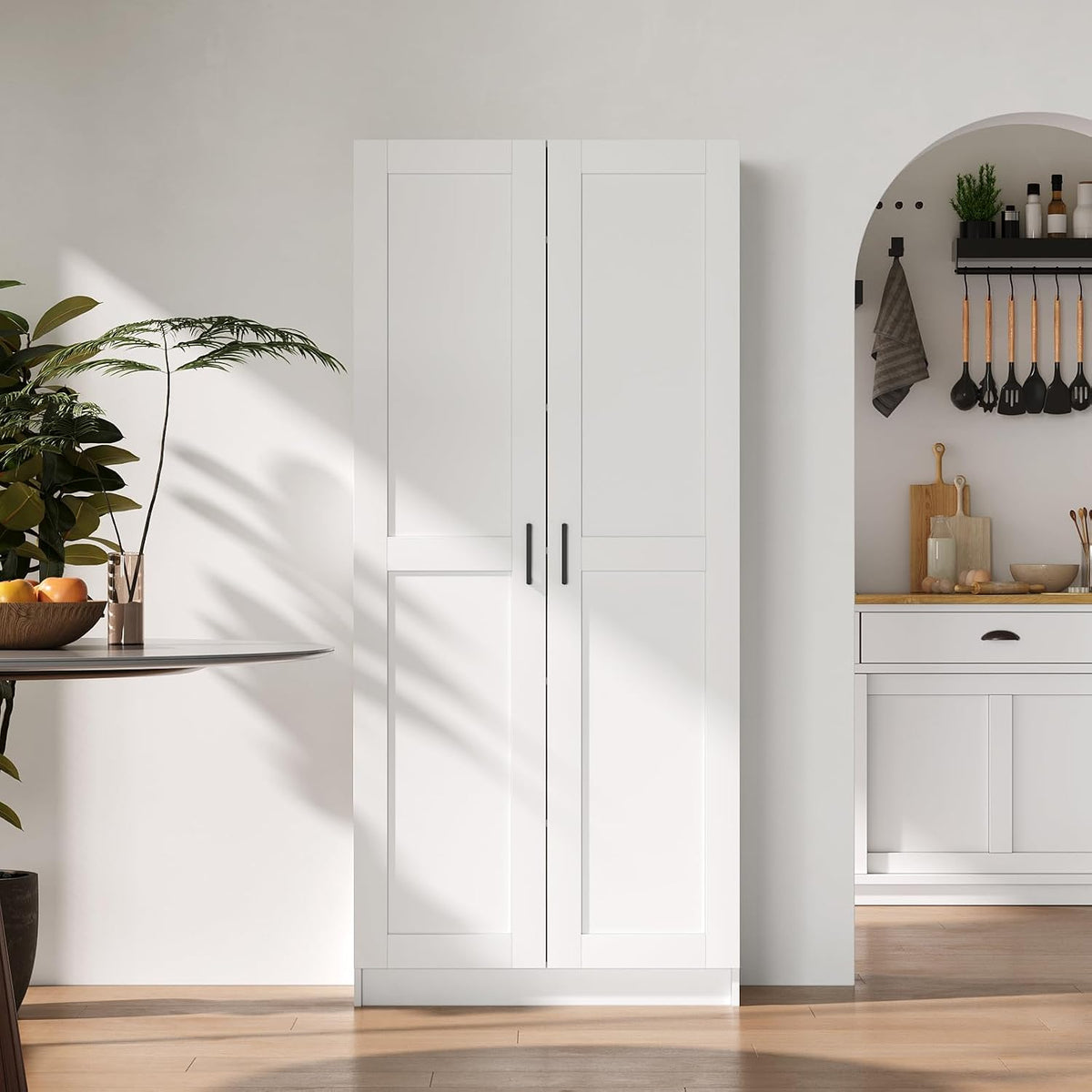 Tall Wood Kitchen Pantry Storage Cabinet Organizer