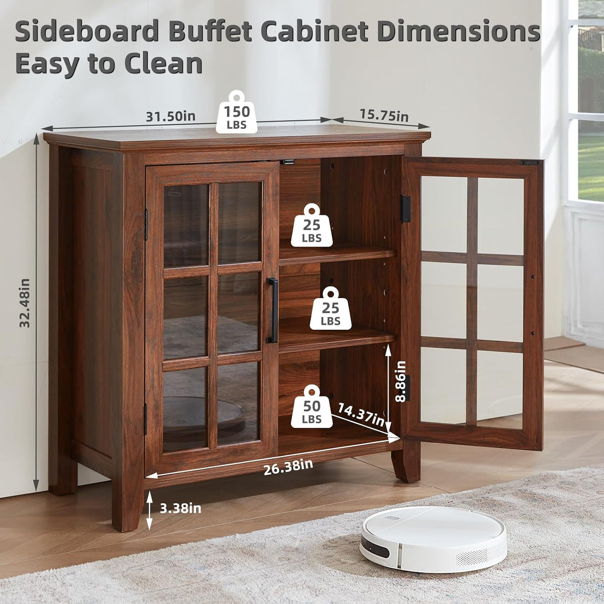 Farmhouse Wood Wine Coffee Storage Sideboard Cabinet