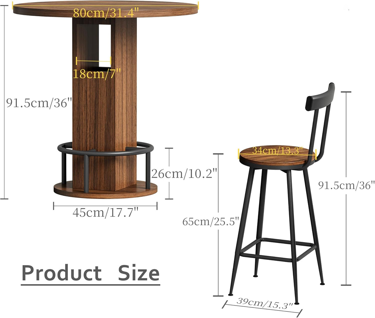 3‑Piece Industrial Counter‑Height Bar Dining Set
