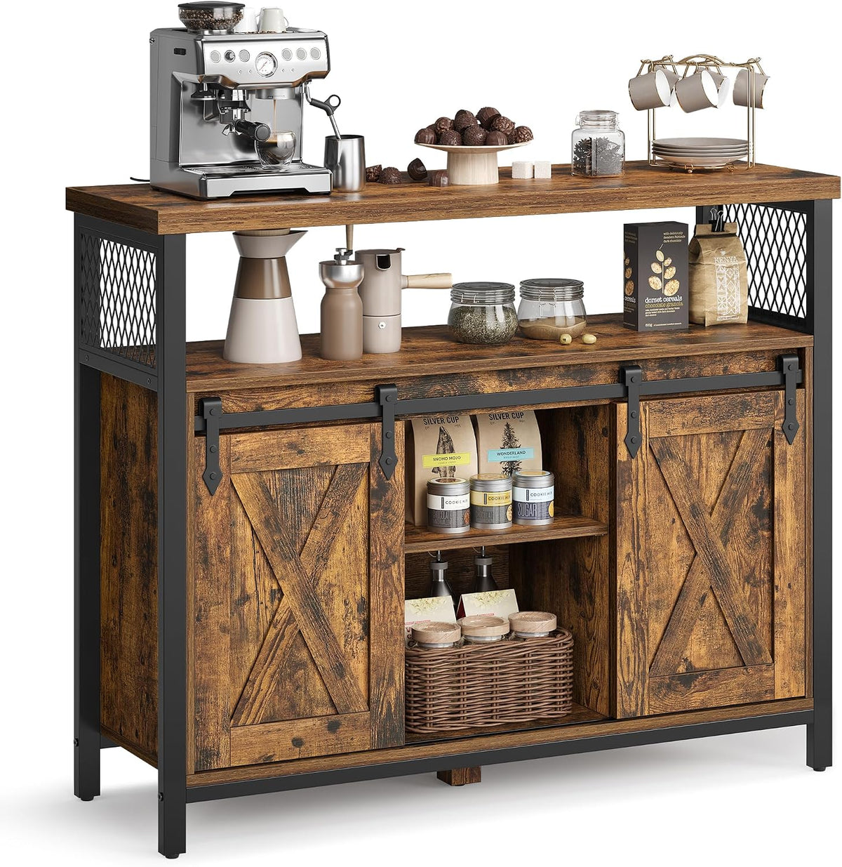 Sliding‑Door Coffee Bar Storage Buffet Cabinet