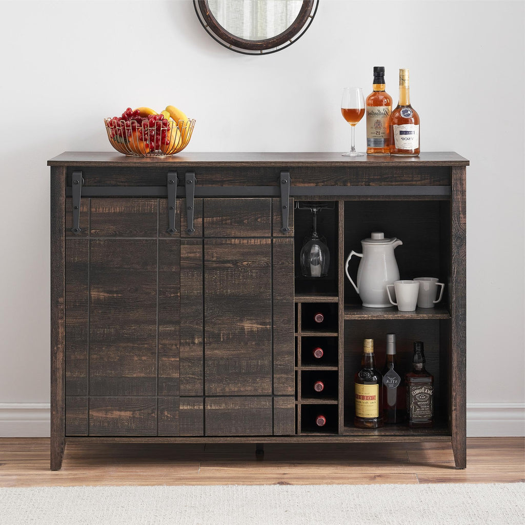 Rustic Farmhouse Wine Coffee Bar Storage Cabinet
