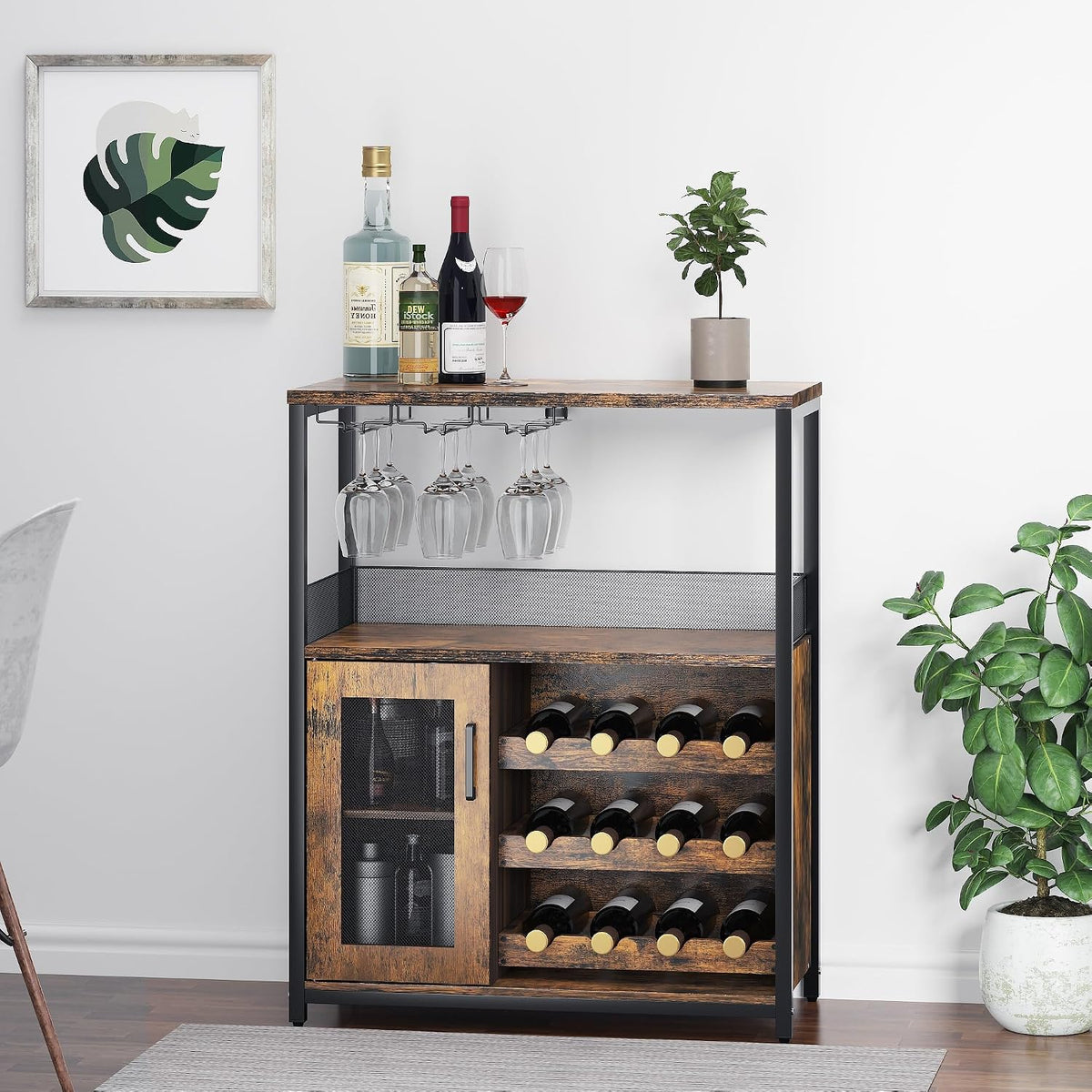 Modern Wood Wine Liquor Storage Bar Cabinet