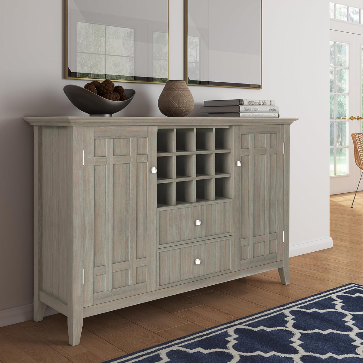 Solid Wood Distressed Wide Storage Buffet Cabinet