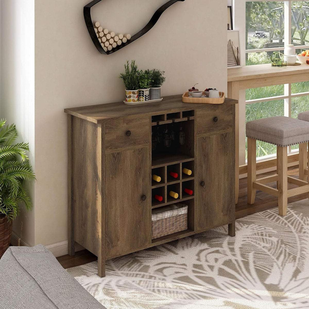 Farmhouse Wood Buffet Wine Storage Sideboard