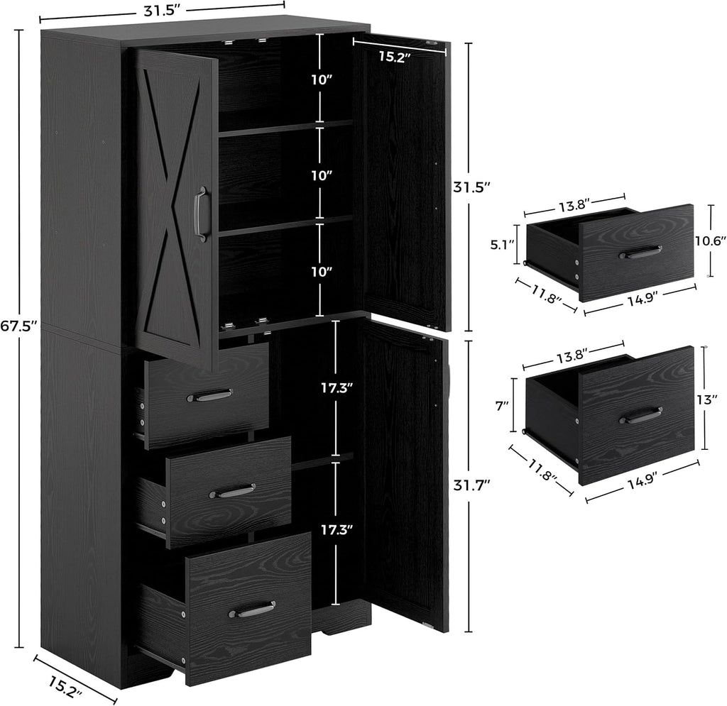 3‑Door Kitchen Pantry Cabinet With Storage Drawer