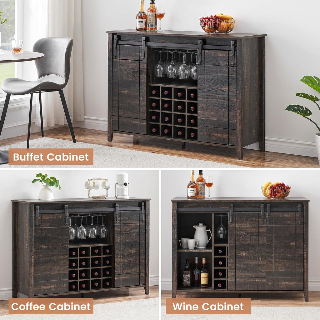 Rustic Farmhouse Wine Coffee Bar Storage Cabinet