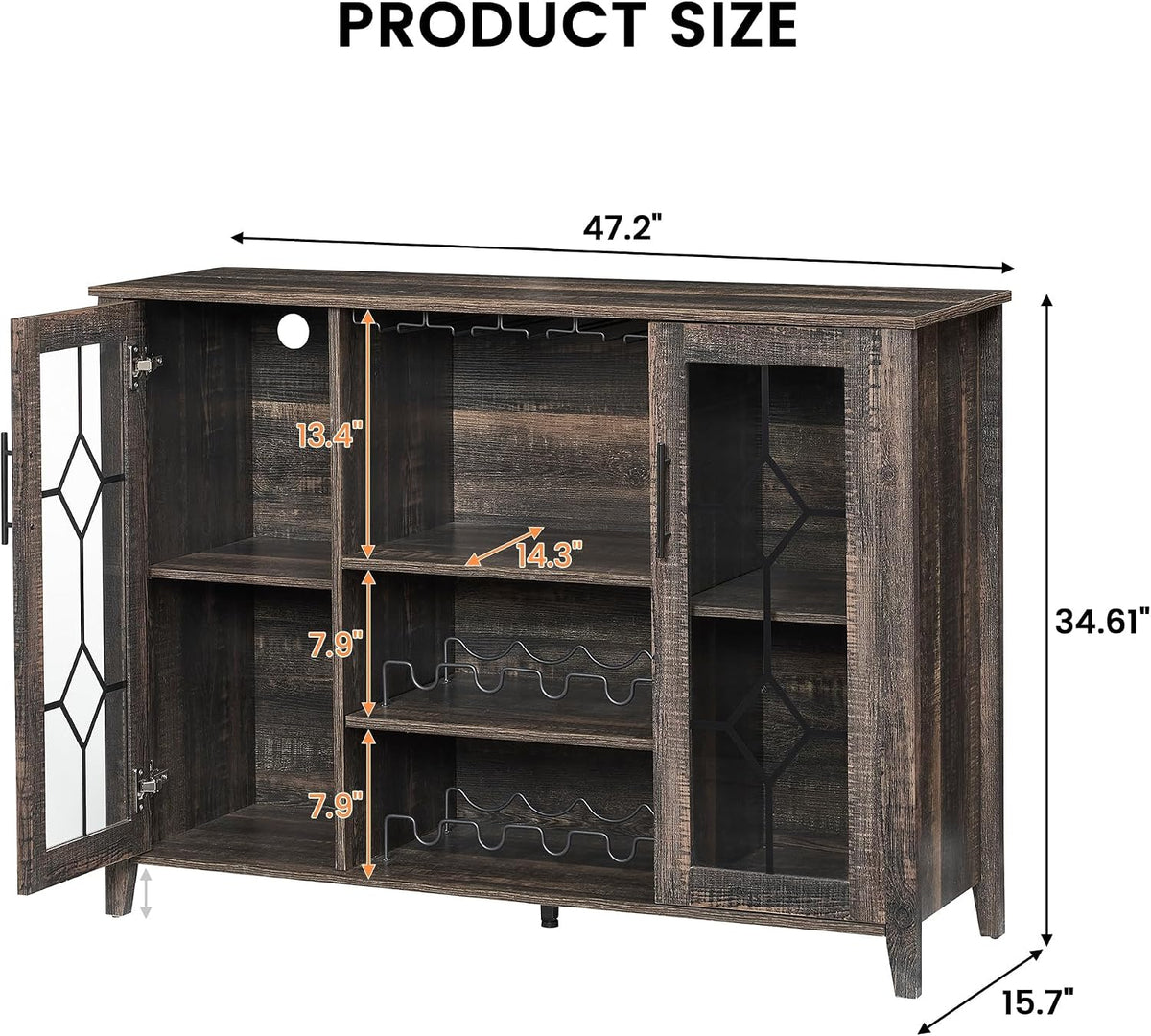 LED‑Lit Rustic Wine Coffee Bar Storage Cabinet