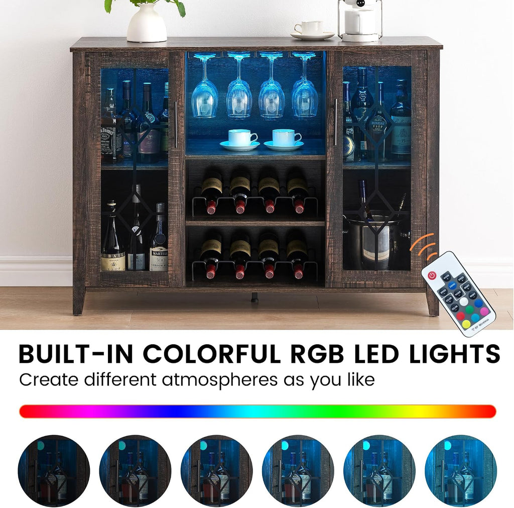LED‑Lit Coffee Wine Storage Bar Cabinet