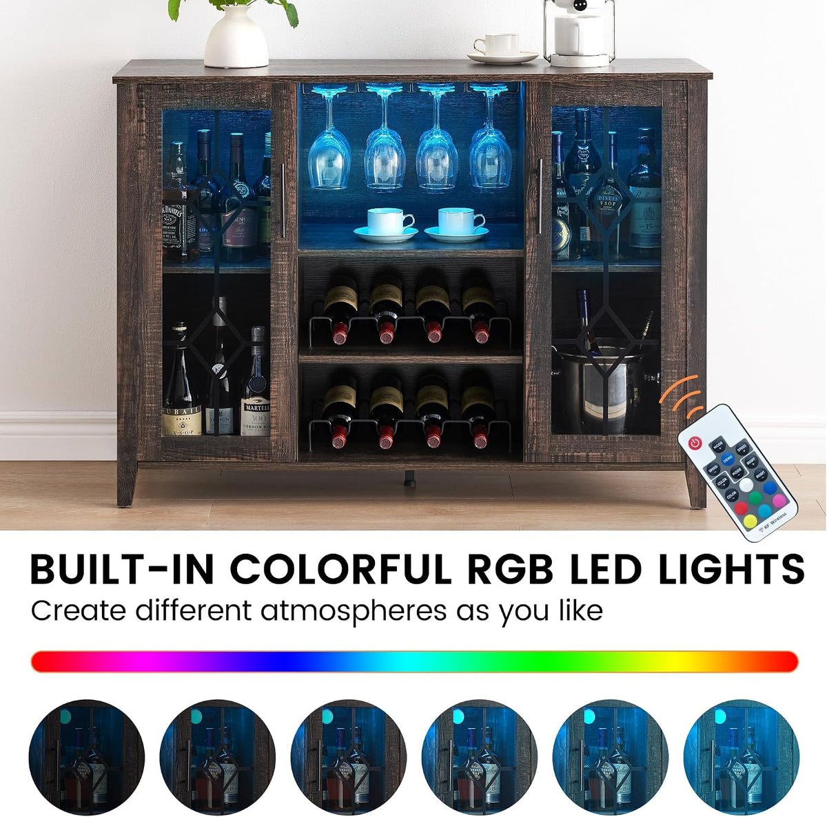 LED‑Lit Coffee Wine Storage Bar Cabinet