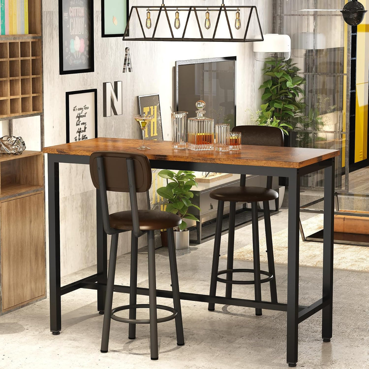 3‑Piece Industrial Pub Table With Upholstered Stools