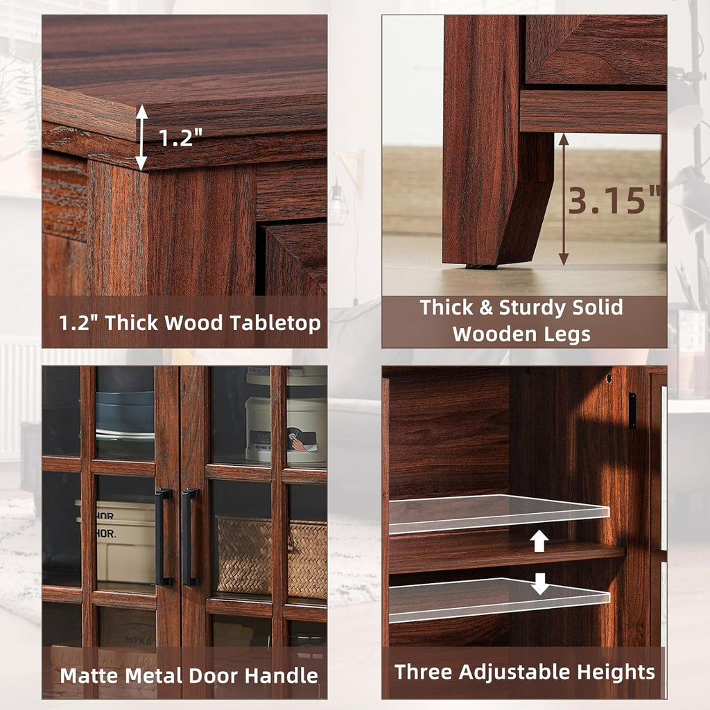 Farmhouse Wood Wine Coffee Storage Sideboard Cabinet