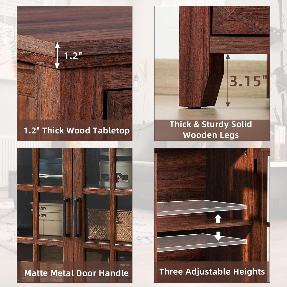 Farmhouse Wood Wine Coffee Storage Sideboard Cabinet