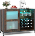 Industrial Wine Bar Cabinet With LED Lights & Storage